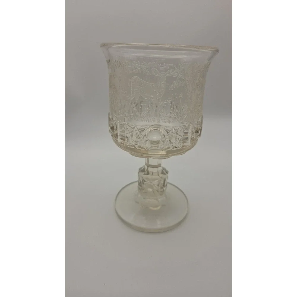 Vintage LG wright EAPG Etched Goblet daisy cube black forrest pattern